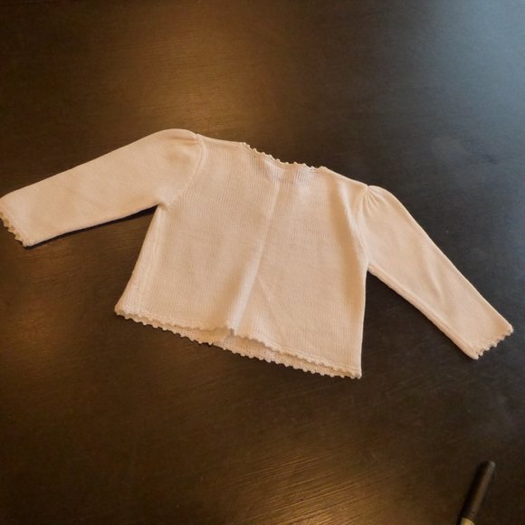 Emma Morgan Baby Girl 3 MO White Knit Sweater Cardigan w/ Tiny Emboridery Roses - Picture 9 of 9